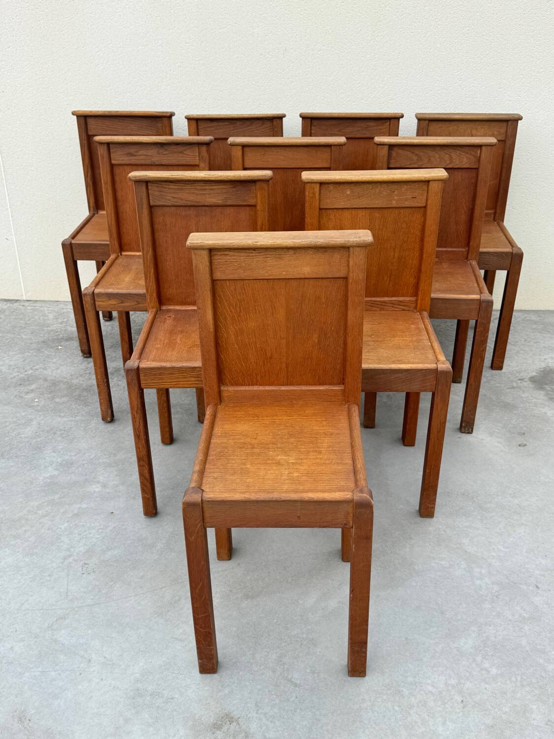 Set of 10 Brutalist Monastery Chairs from the 50s