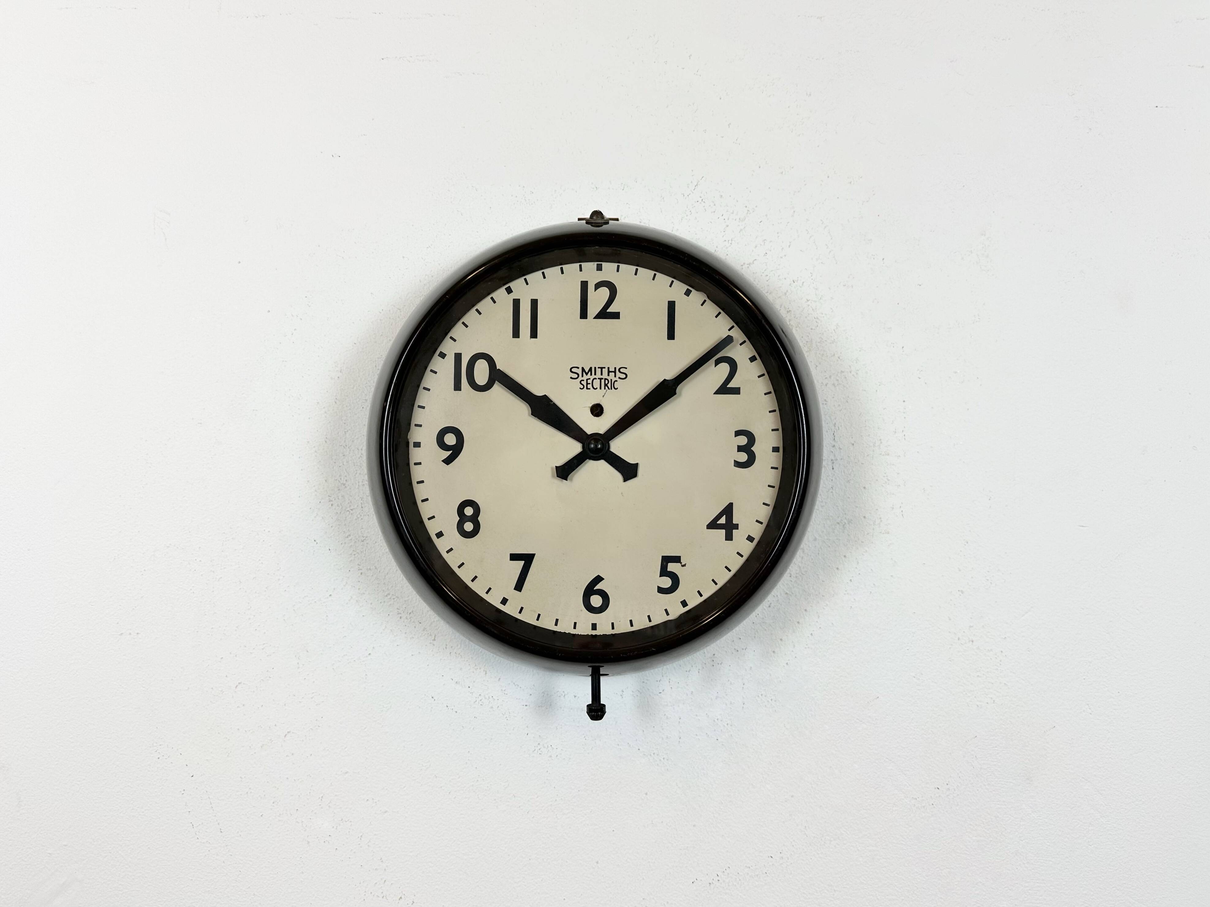 Vintage brown bakelite electric wall clock from smiths sectric, 1950s