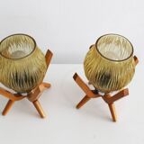 Pair of 1970's Vintage bedside table lamps by Drevo Humpolec