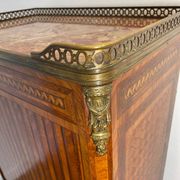 Louis XVI music cabinet, marquetry, brass gallery, marble top