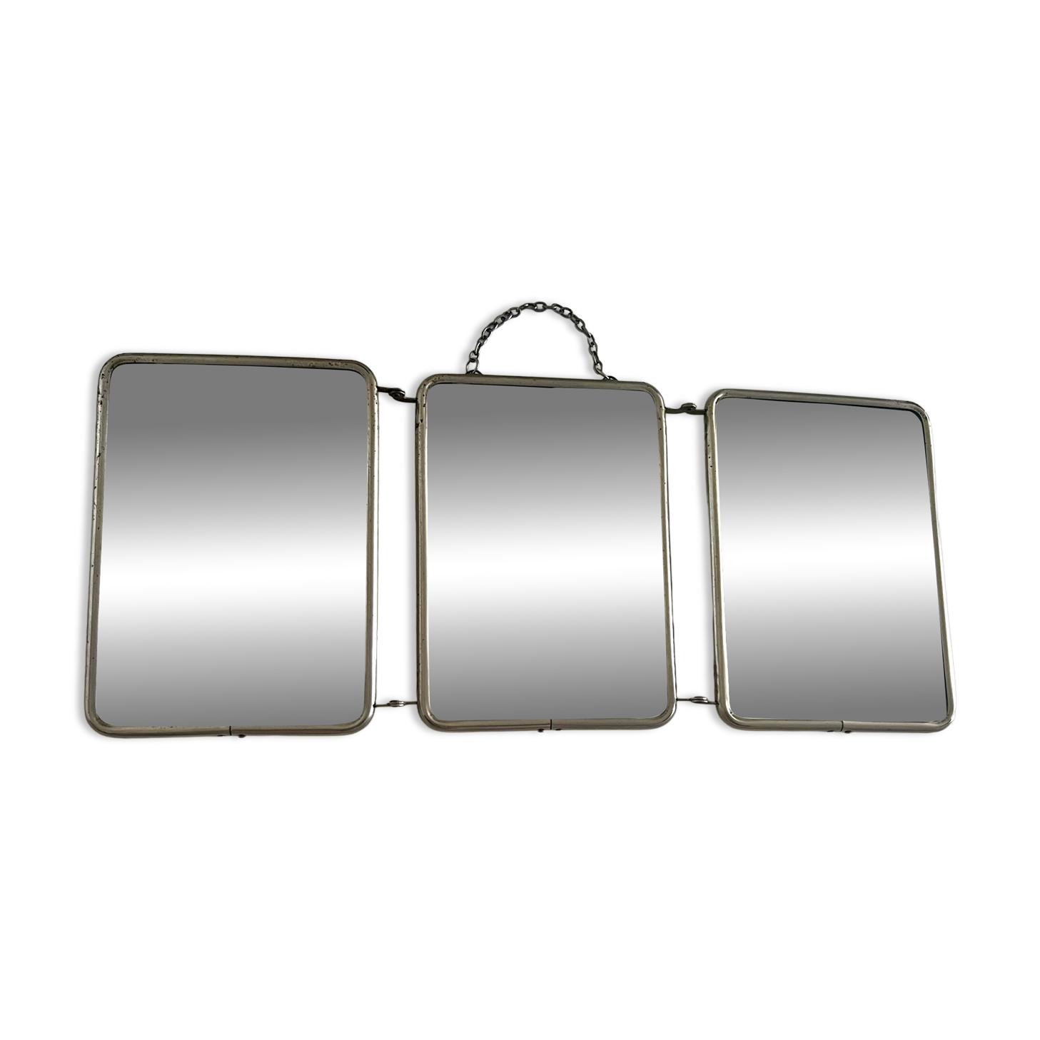 Antique Art Deco triptych barber mirror from the 1920s/30s – leather covering o