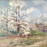 Oil painting on canvas cherry blossoms