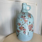 Signed ceramic bottle vase, cherry blossoms, 70s