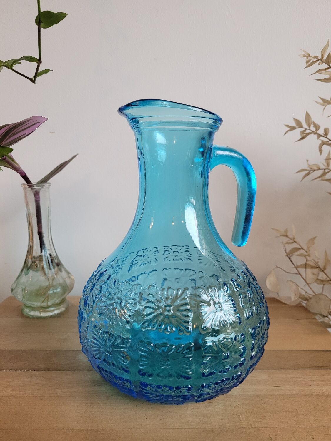 Blue molded glass decanter
