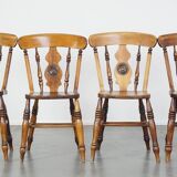 Ensemble de 4 chaises de salle à manger anglaises anciennes du milieu du 19e siècle