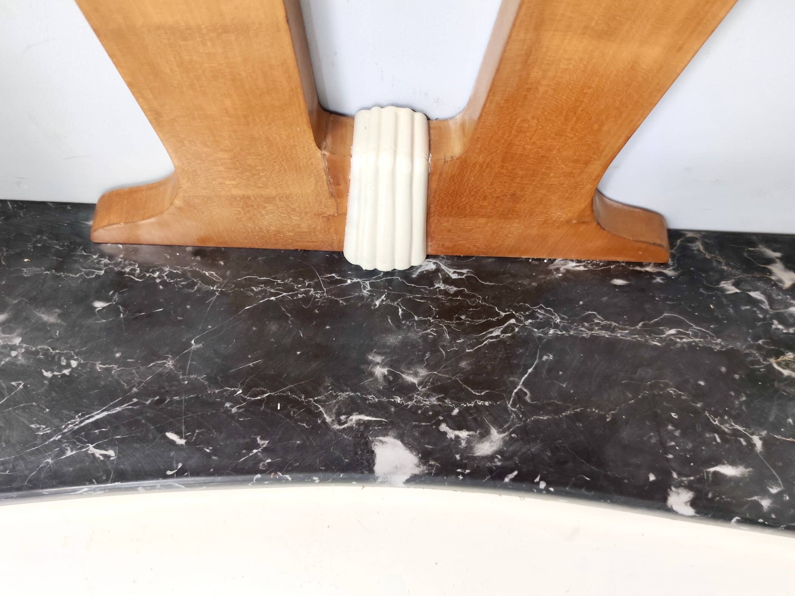 Wooden Console Table with a Mirrored Top Osvaldo Borsani style , Italy