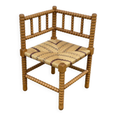 Fauteuil d'angle paillé bois tourné Art Déco