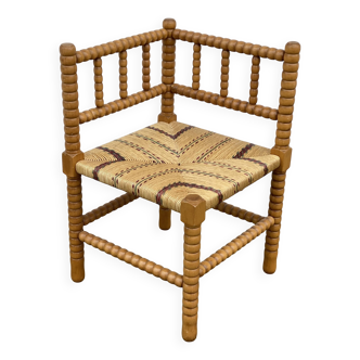 Art Deco turned wood straw corner armchair
