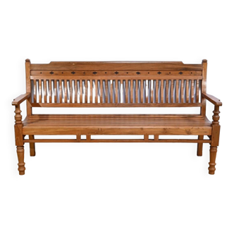 Old colonial varangue bench in teak – mid 20th century