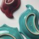 3 green and burgundy leaf-shaped bowls Verceram