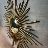Vintage domed sun mirror in golden metal  46,5x46,5cm
