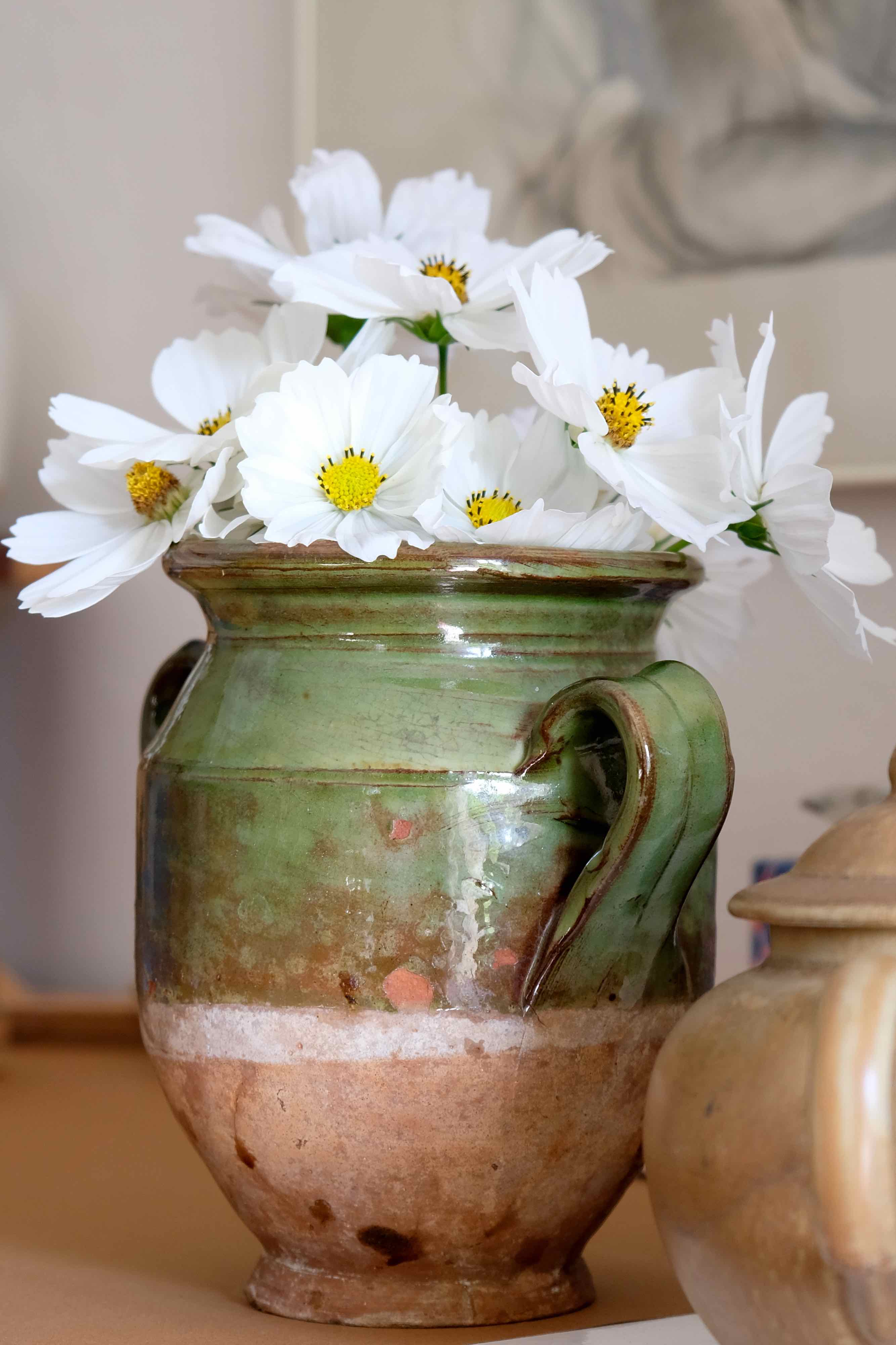 Terra cotta glazed Provencal old enameled antique olive jar