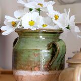 Terra cotta glazed Provencal old enameled antique olive jar