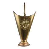 French vintage rustic brass and copper base umbrella stand with embossed decoration