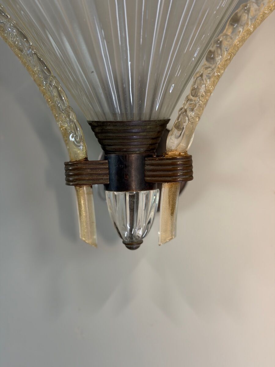 Pair of Venetian wall lights in Murano glass by Seguso, circa 1930.