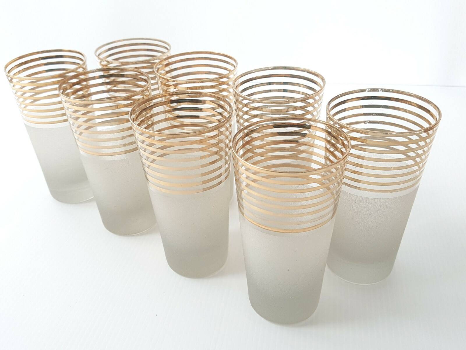 MIRROR PLATTER & ITS 8 VINTAGE 1950 ORANGEADE GLASSES ROCKABILLY 50S 50'S