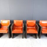 Vintage french armchairs in leather by Maison Vandamme, 1970s