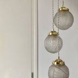 Vintage art deco triple globe waterfall pendant light in frosted glass