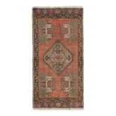 Vintage Small Rug. Turkish Seat Cover. Hand-knotted Door Mat. Entryway Rug. Kitchen Mat