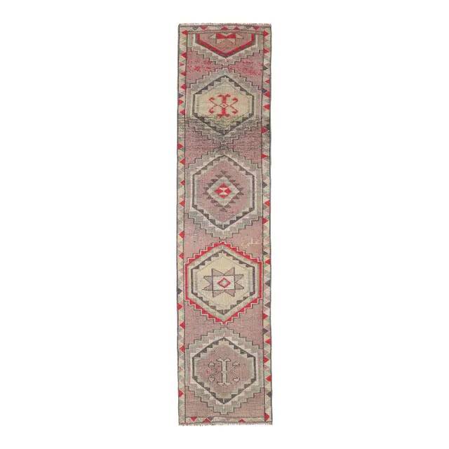 1970s Turkish hand-knotted wool cotton pink runner rug 94x335