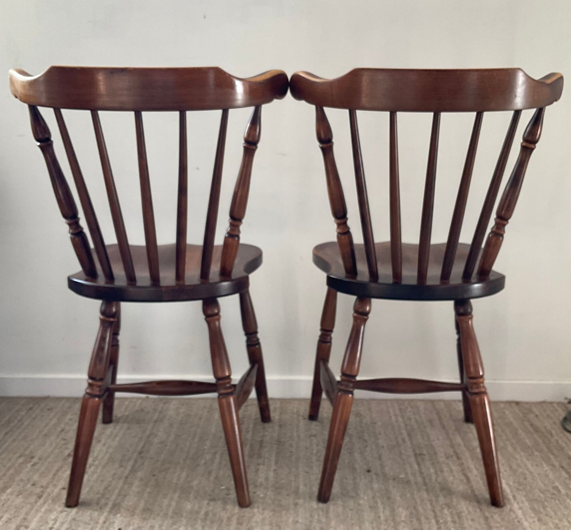 Pair of dutch bistro chairs in solid wood 70s