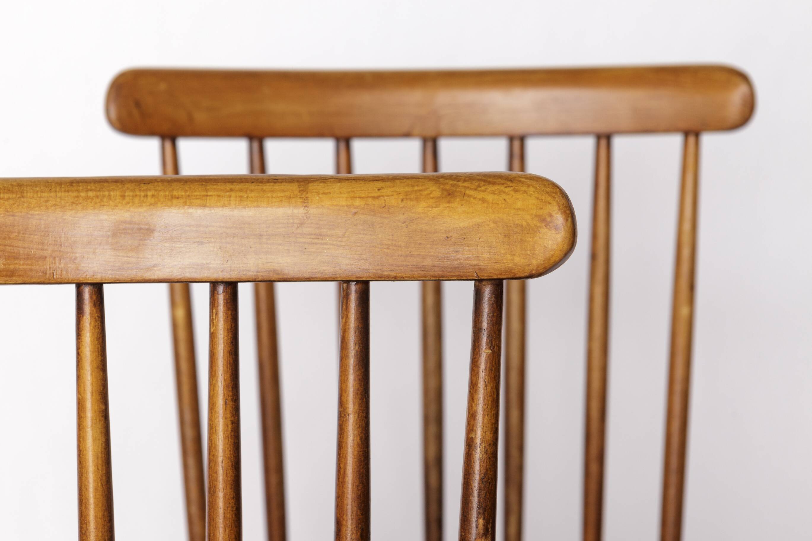 Pair of Vintage Spindle Back Chairs – 1970s Beech Wood, Restored