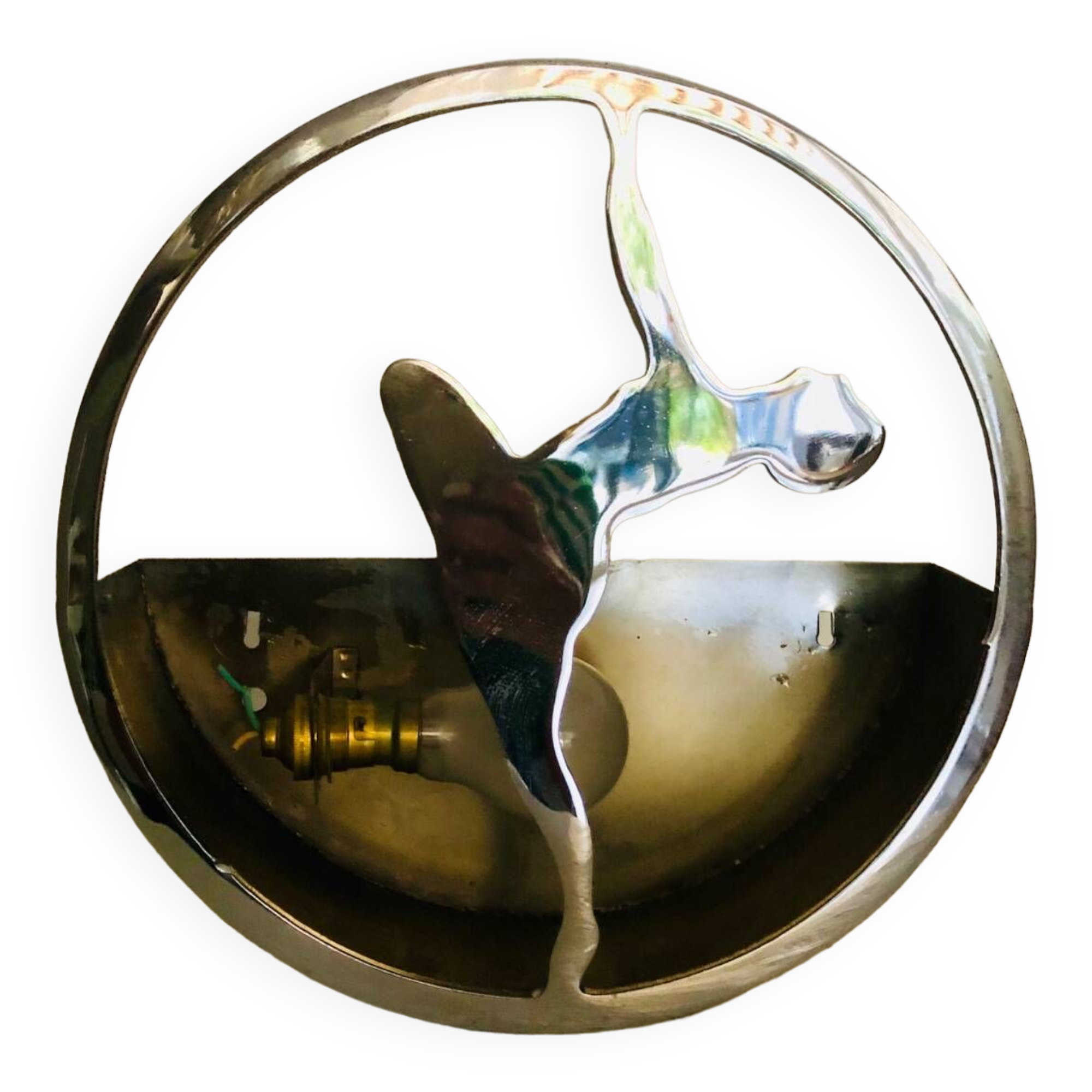 Round wall lamp metal opalescent art deco glass
