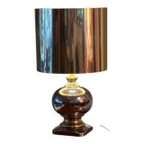 Beautiful ceramic base lamp with a golden metal shade.
