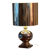 Beautiful ceramic base lamp with a golden metal shade.