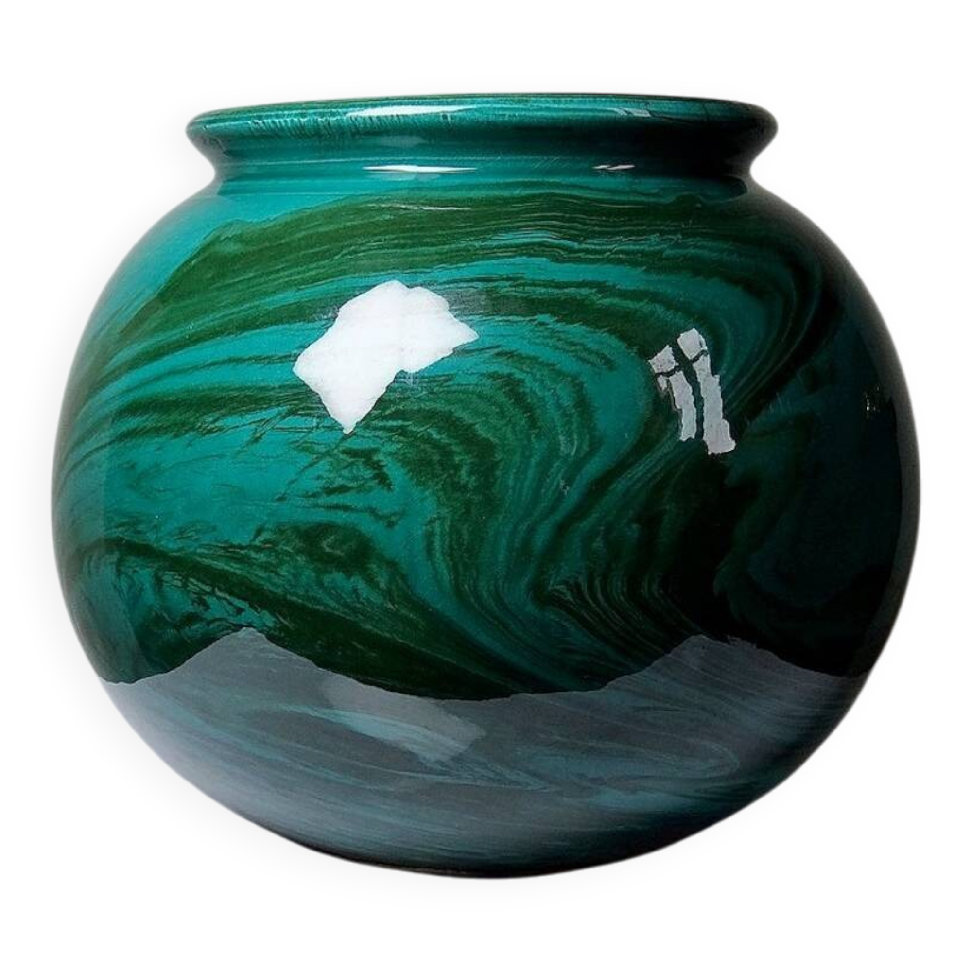 Large ceramic ball vase, art deco style, shade of green, vintage