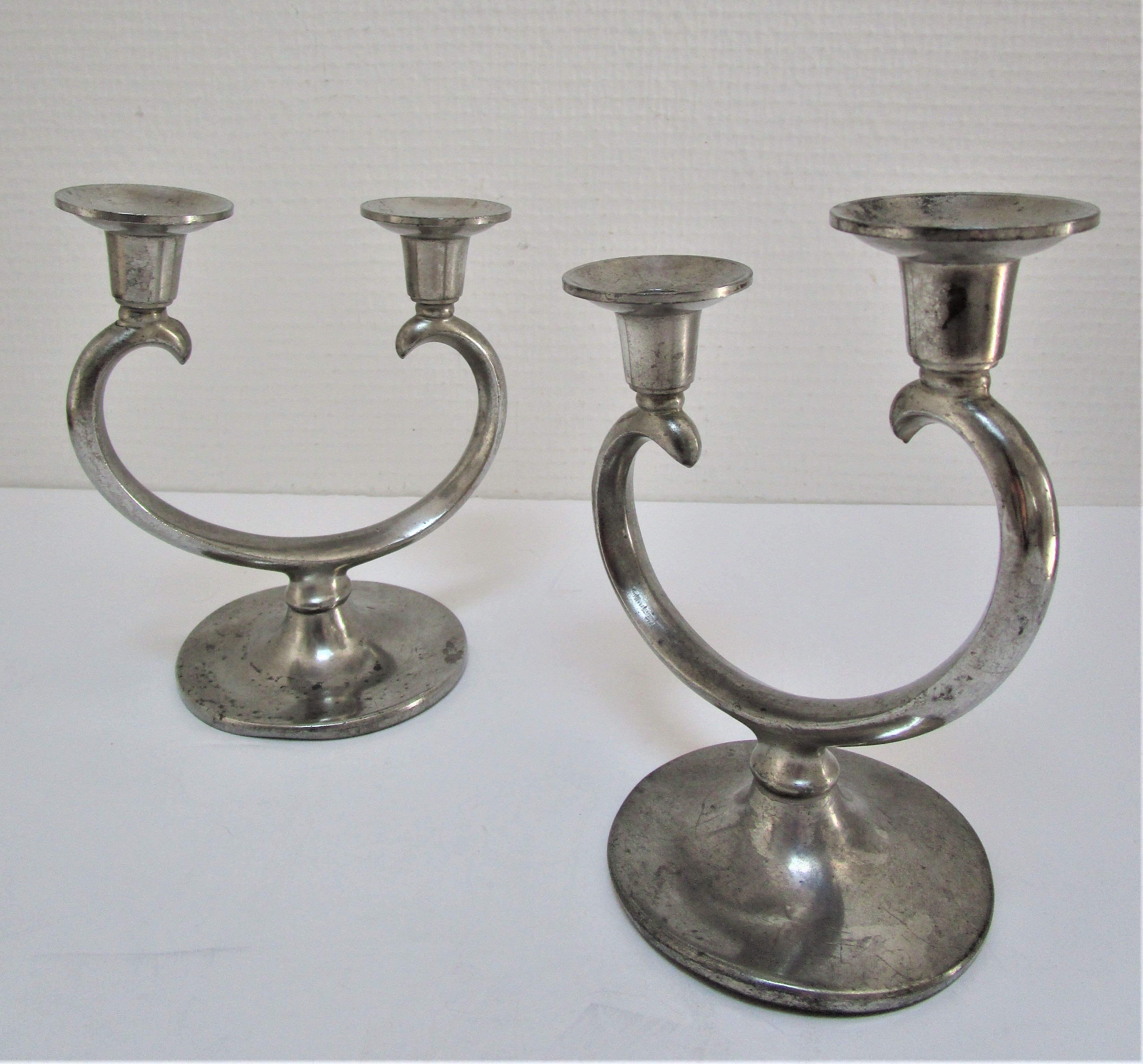 Pair of patinated tin candle holders design metawa holland 70s