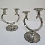 Pair of patinated tin candle holders design metawa holland 70s