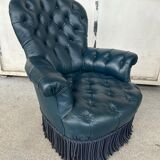 Armchair Napoleon III leather Chesterfield way, late nineteenth