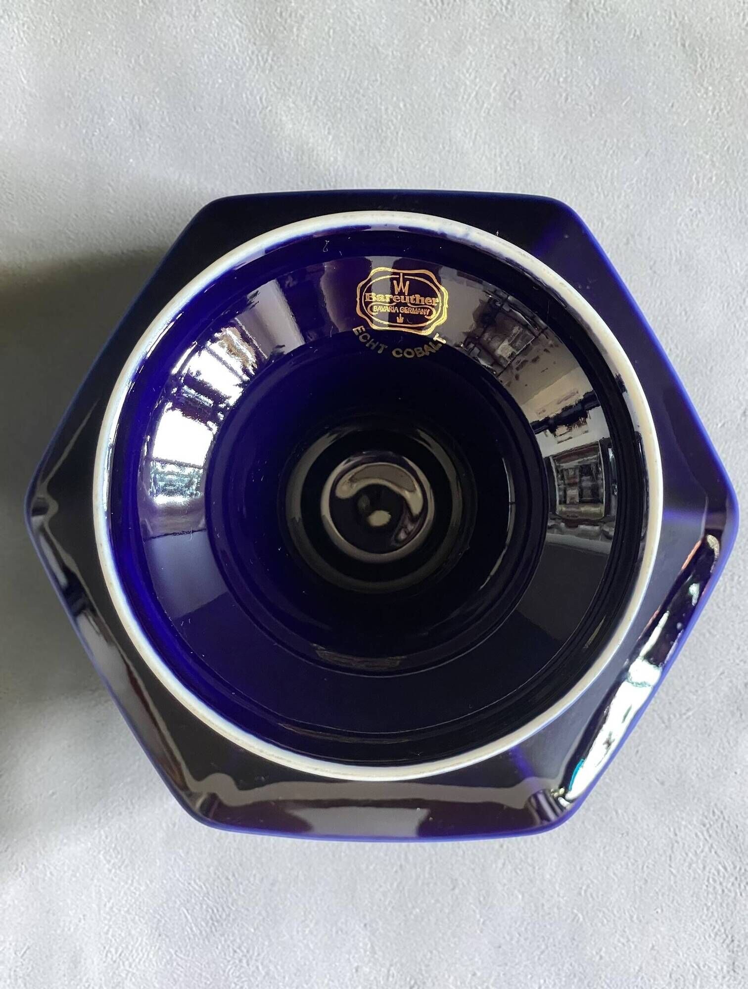Vintage footed cup bareuther bavaria, cobalt and gold porcelain, 1st year.