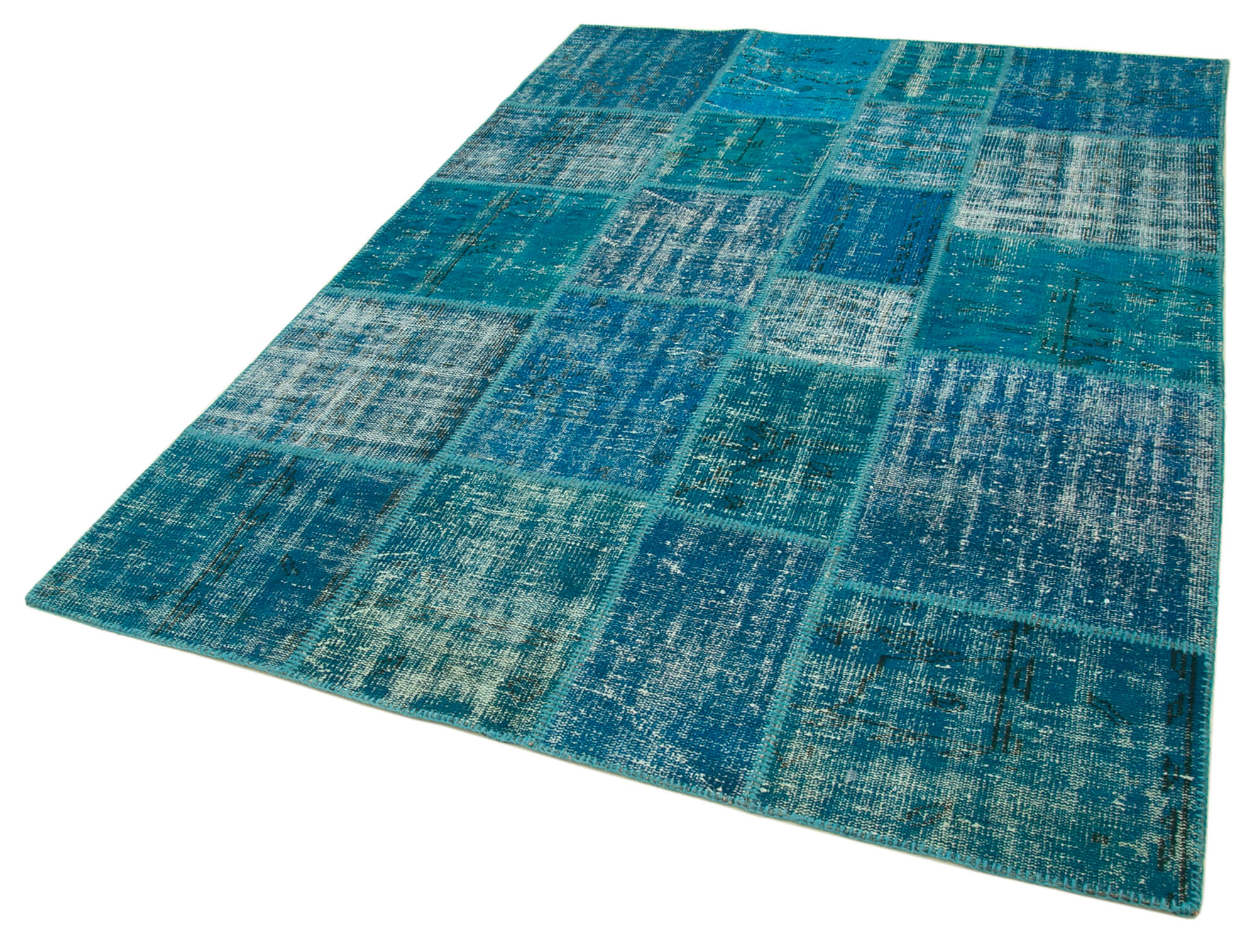 Handmade Oriental Contemporary 174 cm x 243 cm Turquoise Patchwork Carpet