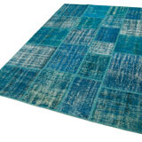 Handmade Oriental Contemporary 174 cm x 243 cm Turquoise Patchwork Carpet