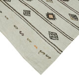 Hand-knotted turkish unique 1970s 222 cm x 343 cm beige hemp kilim carpet