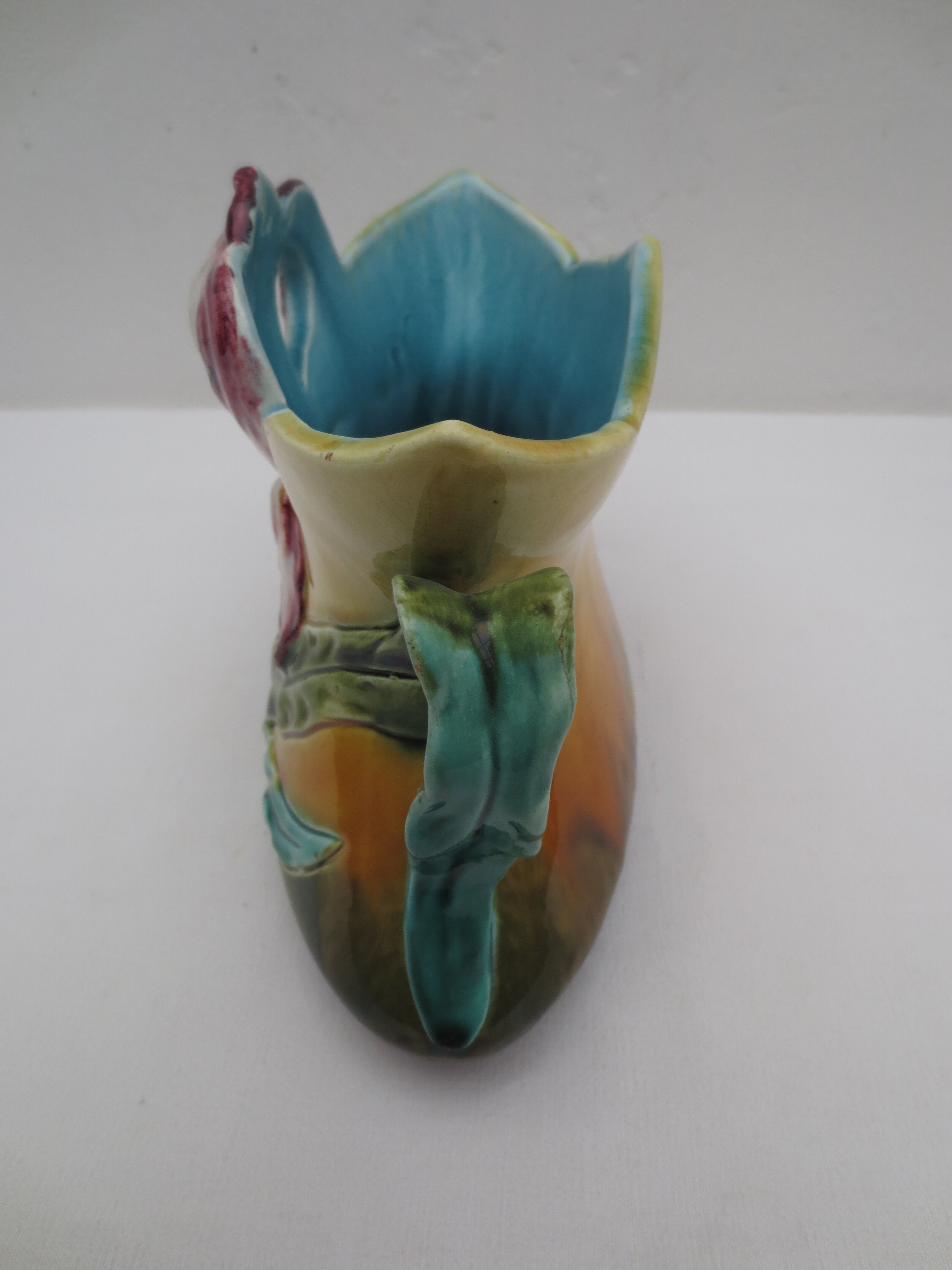 Former art nouveau planter in colorful dabbling iris décor