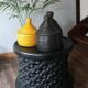 Dark purple wicker and leather round basket