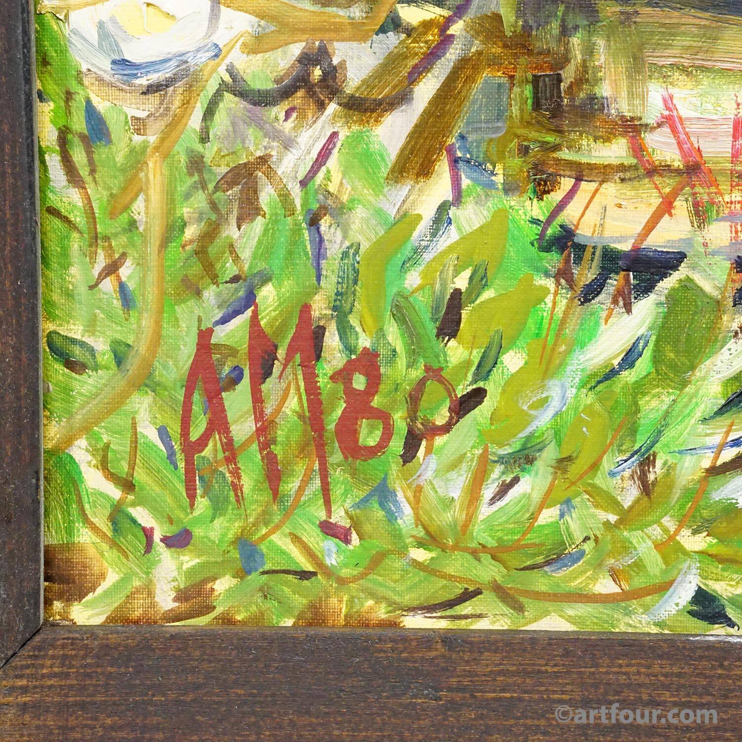 Oil painting by Alexander Michael – Begonias and geraniums, 1980