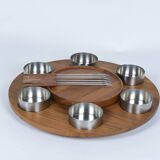 Turntable for fondue with its bowls. Lazy Susan Stelton