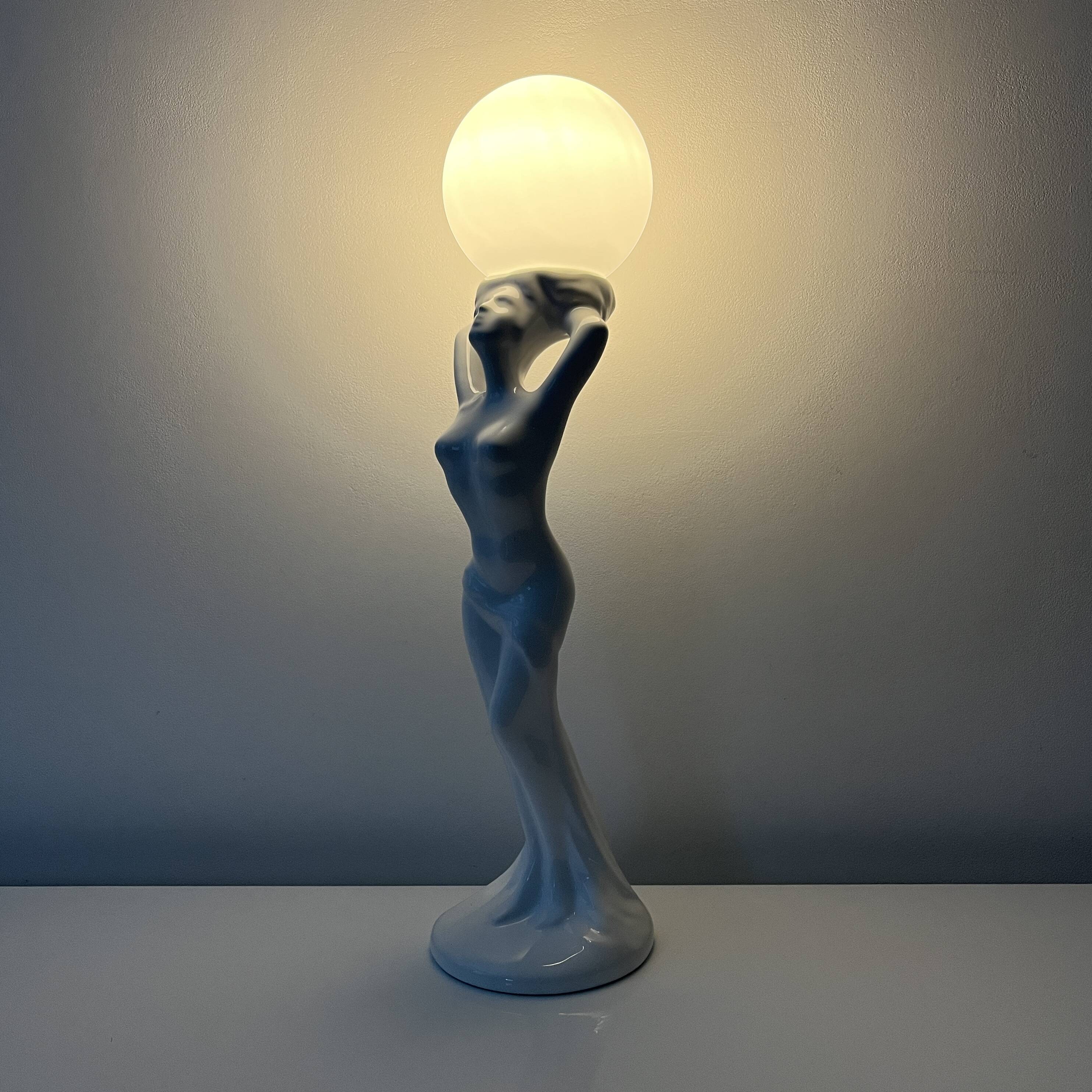 Barbotine ceramic woman lamp Vintage Art Deco