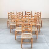 Rustic Friulian chairs with turned legs, set of 12, 1980-1990