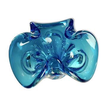 Cendrier sculptural en verre soufflé bleu 1960-1970