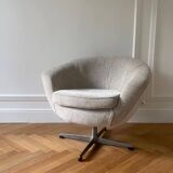 Mid-Century Scandinavian Ivory Swivel Shell Armchair