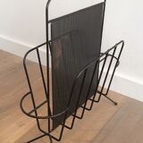 Design magazine rack in black lacquered metal and perforated metal by Mathieu Matégot, 50s