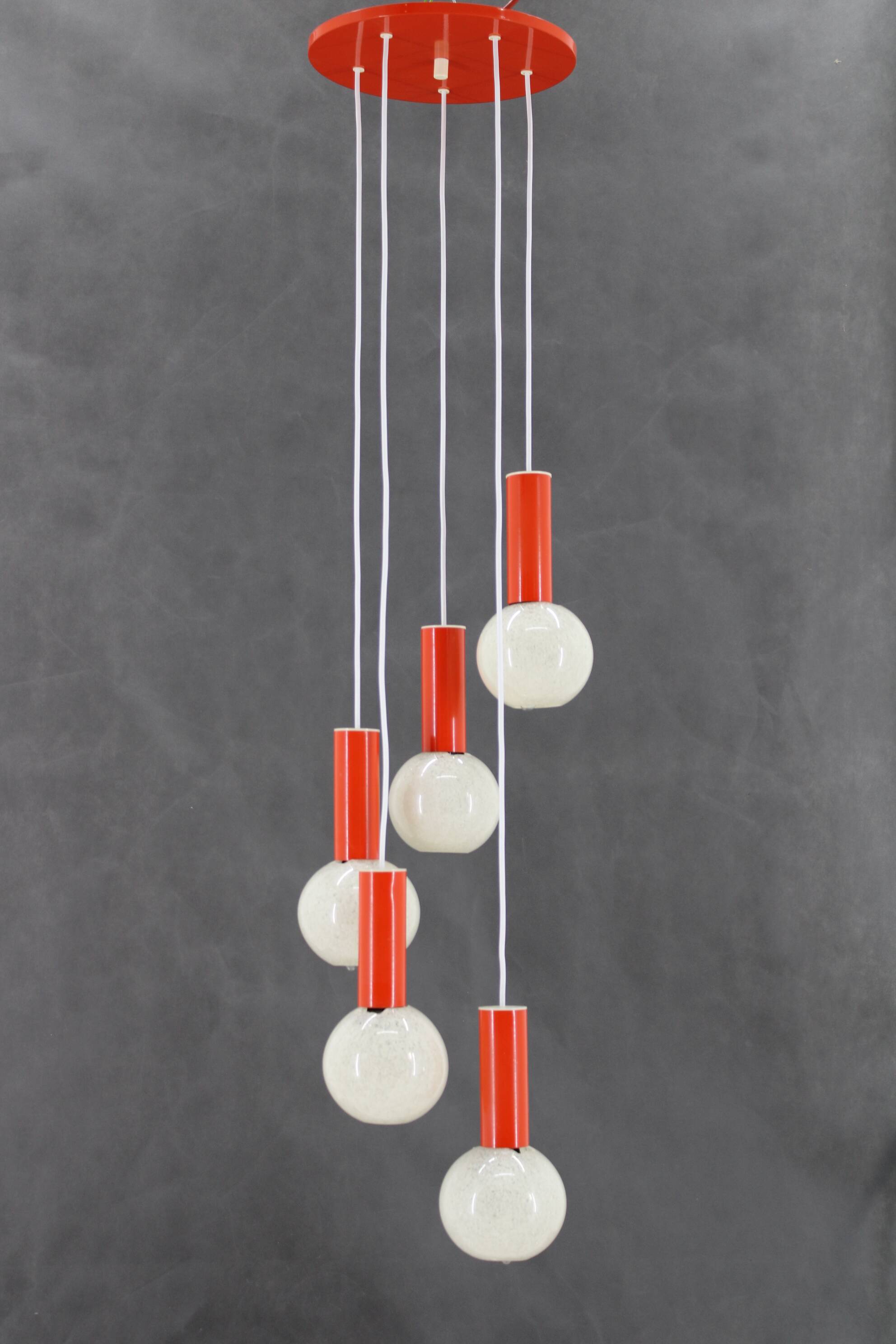 1970s Cascade Chandelier with Plastic Shades by Pokrok Zilina, Czechoslovakia