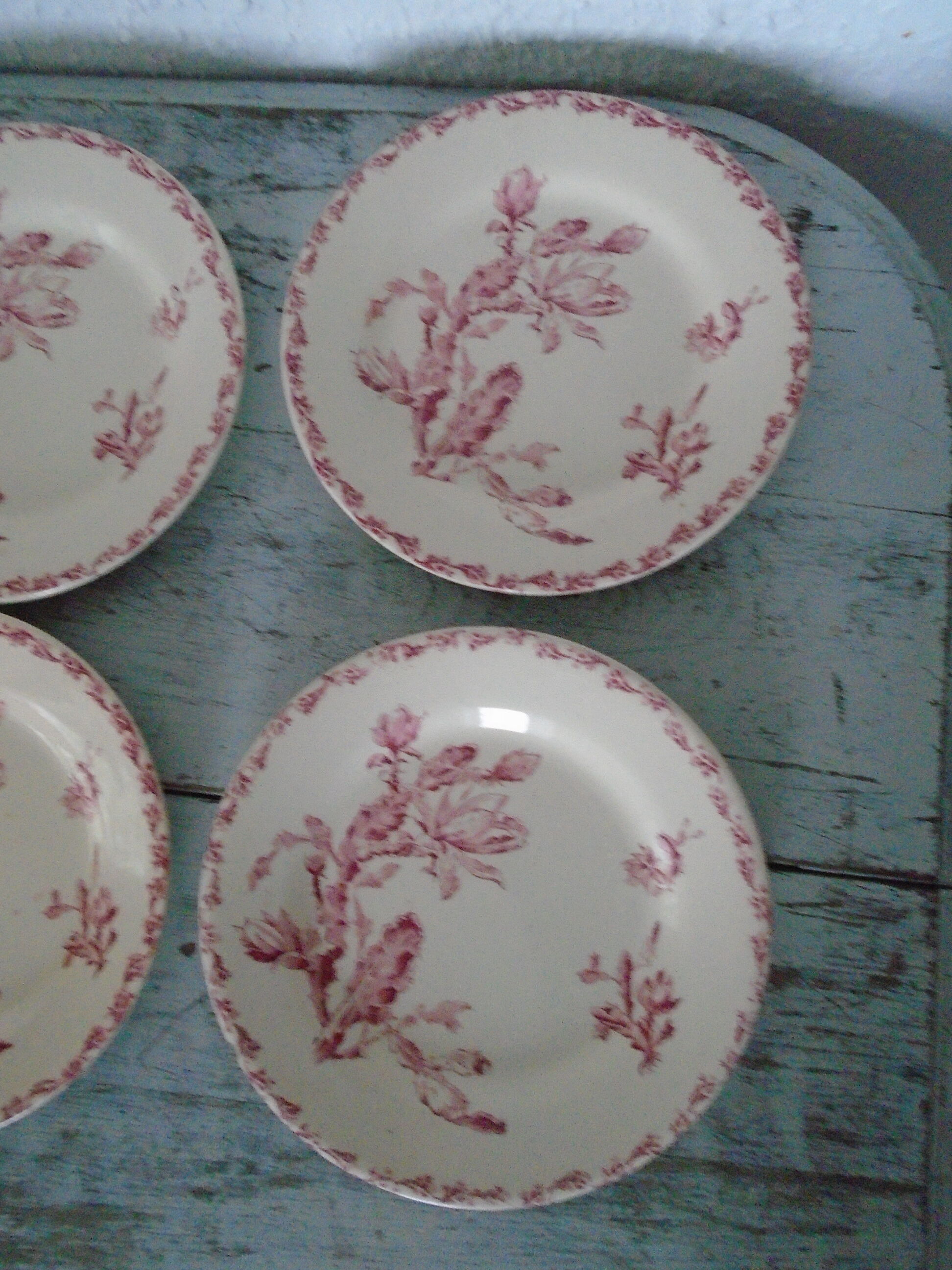 7 gien pink cactus model 6 plates - 1 hollow old