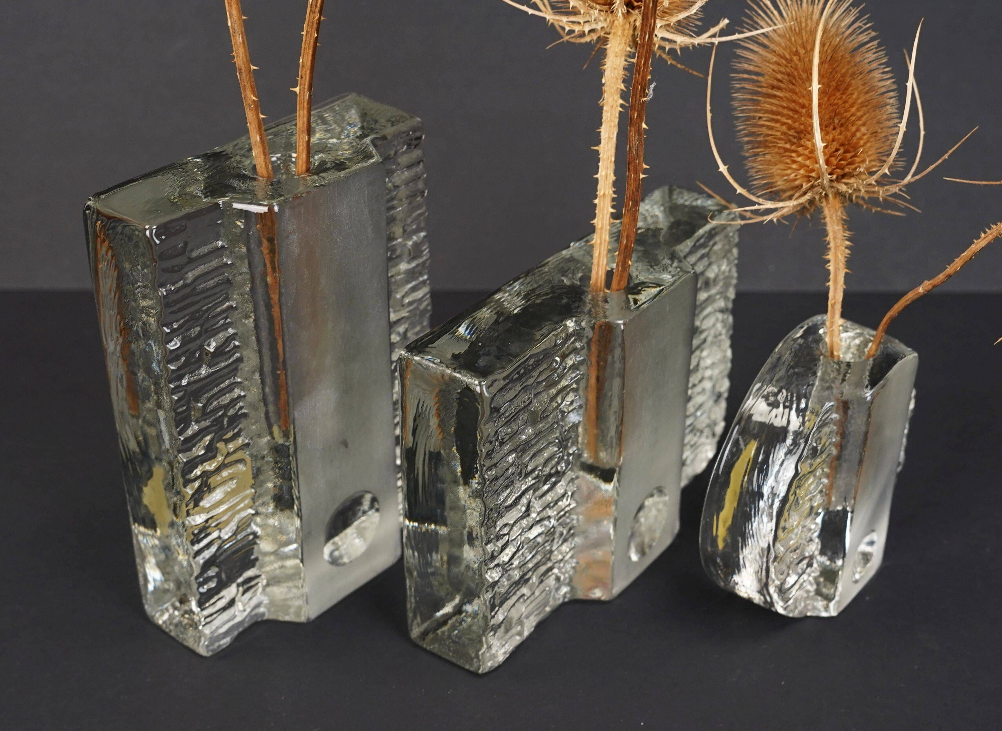 Set of 3 solifleur block vases walther glas 60s 70s op art arrangement vase