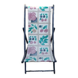 Folding Chilean deckchair wood fabrics flower living room garden